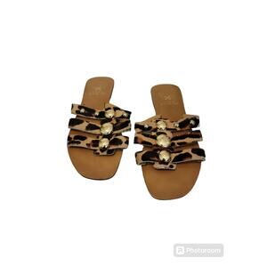 Vince Camuto Sandals Slides Hethem Leopard Print Studded Flats Womens Sz 7